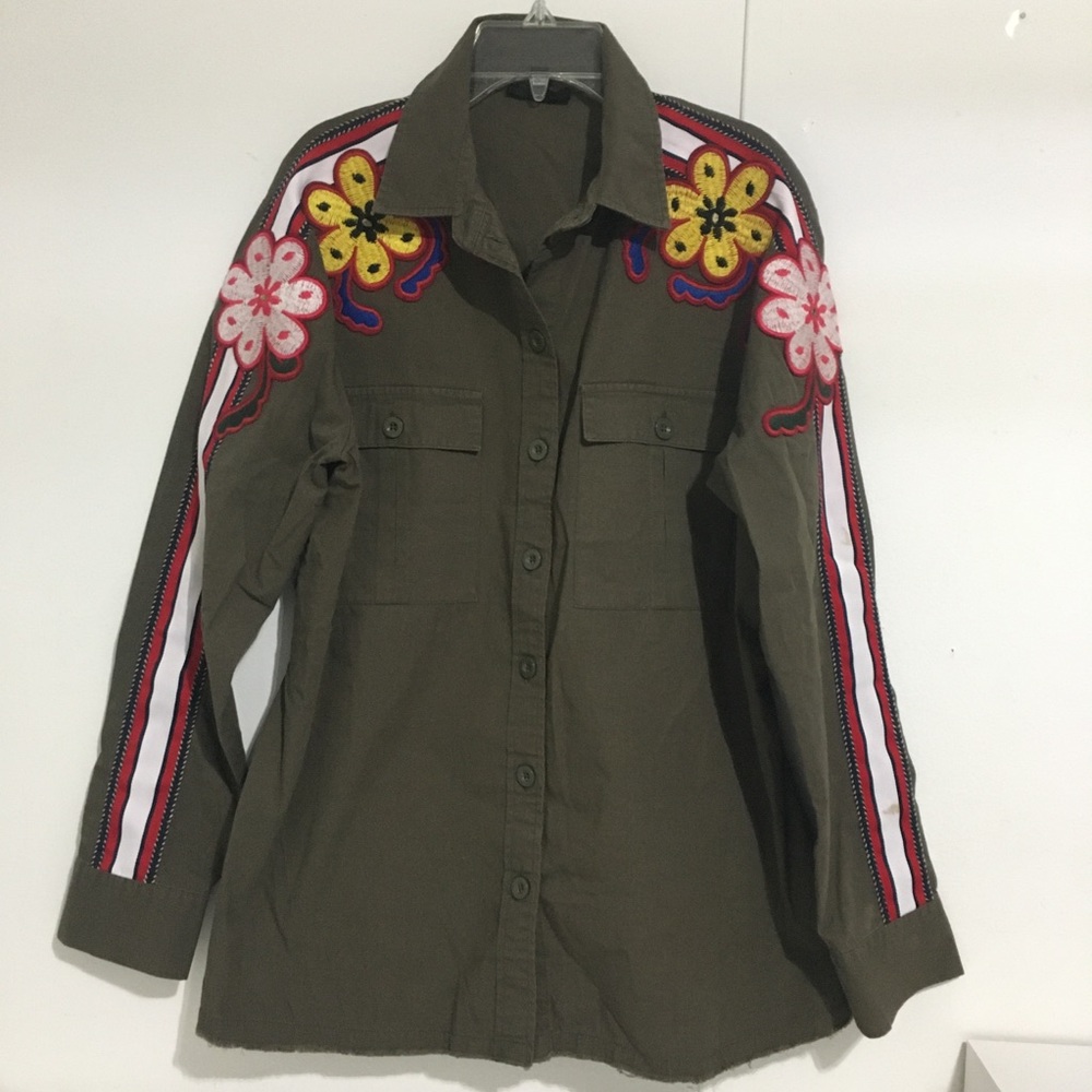 TOPSHOP army green Floral embroidery jacket